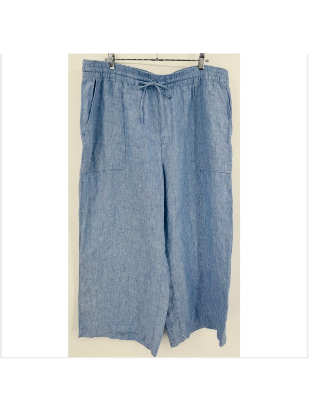 Women's Lands' End Linen Cropped Pants Blue Size 18